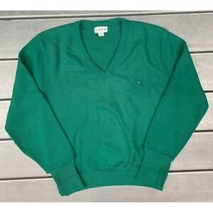 Vintage Izod Pullover  Sweater Mens Medium Green‎ Vneck Jumper Golf Performance